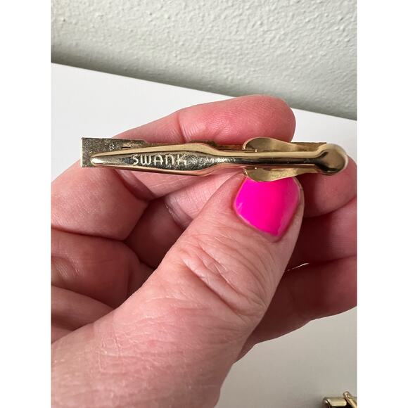 SWANK Gold Tone Citrine Champagne Color Cufflinks Tie Clip Set - Picture 7 of 9